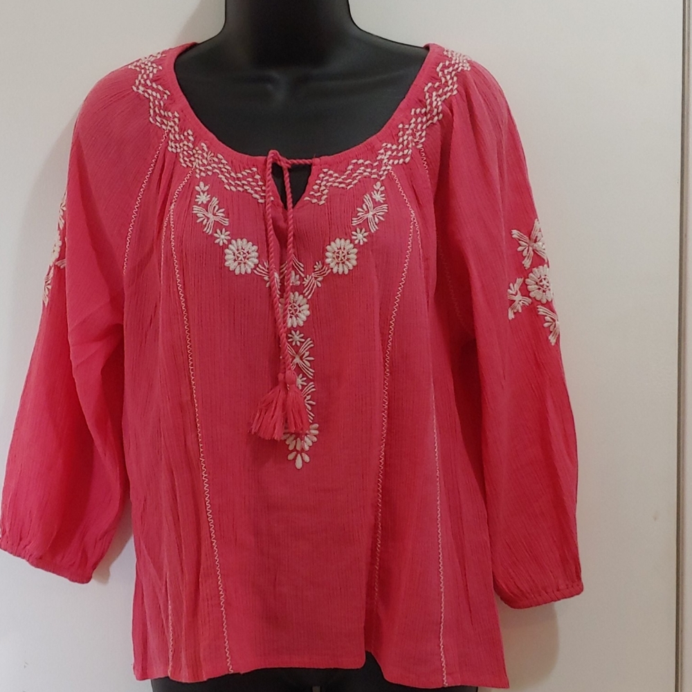 Pink peasant blouse